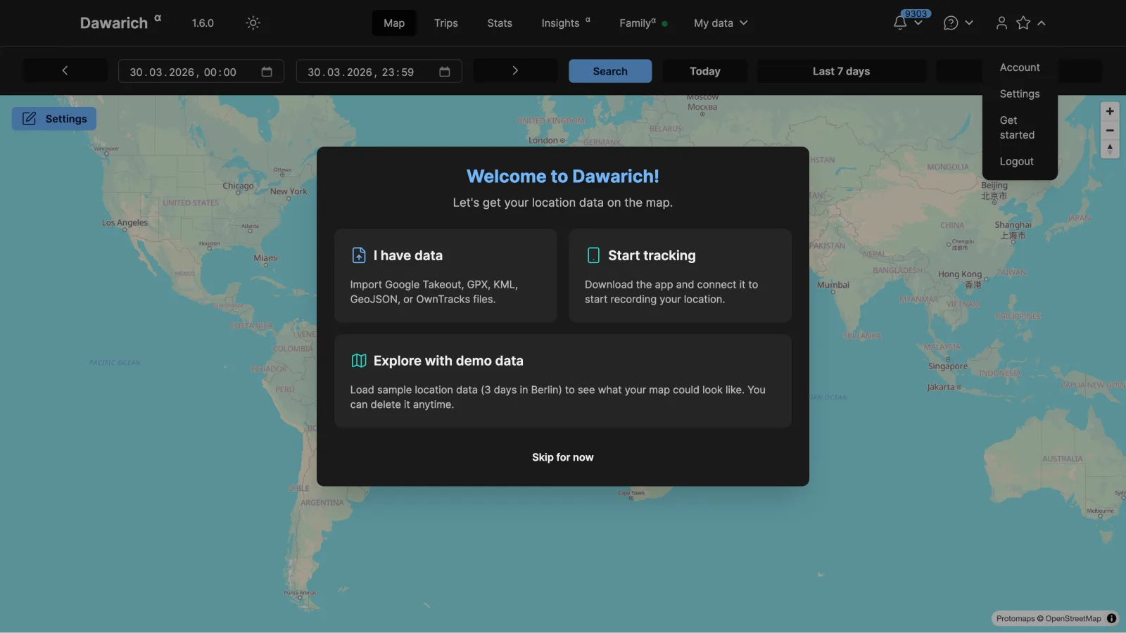 Demo data option in the onboarding modal