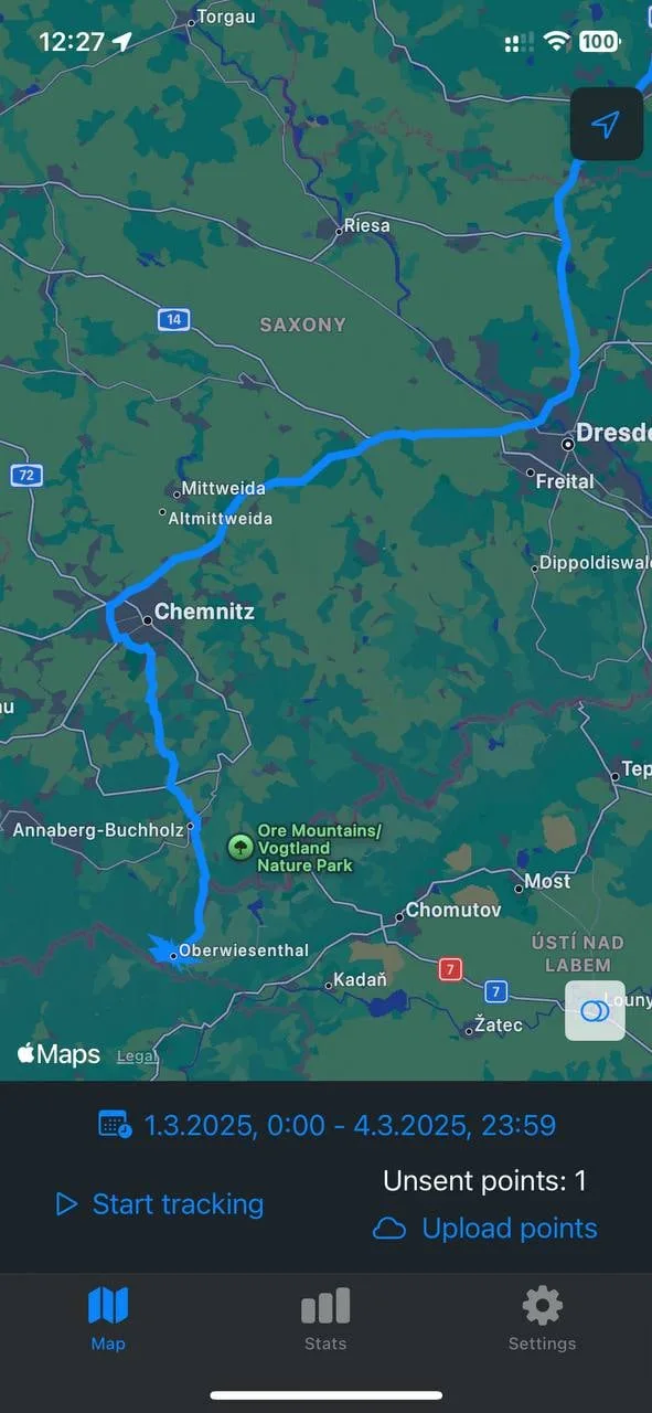 Dawarich iOS app map view