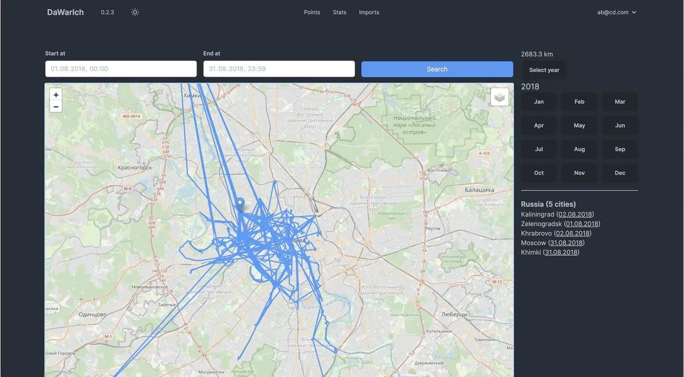 Routes before splitting: one tangled line across the map